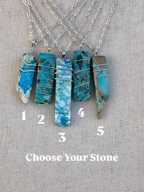Handmade Blue Painted Stone Necklace Silver Tone Chain - Choose Your Stone